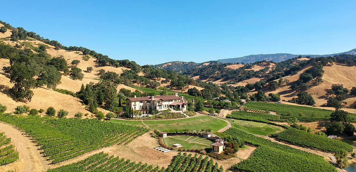 Wide photo shot of Hestan Vineyards in California. 