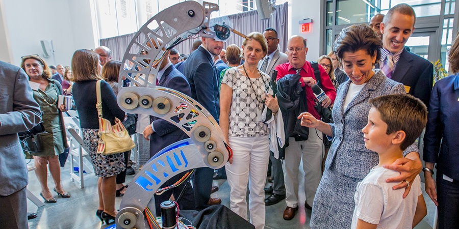 Governor Gina Raimondo and her son at the dedication